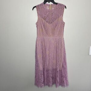 DRESS THE POPULATION Dress Women M Shane Sleeveless Lace Illusion A-Line Midi